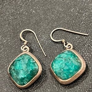 Sterling Silver and Gemstone Malachite Earrings